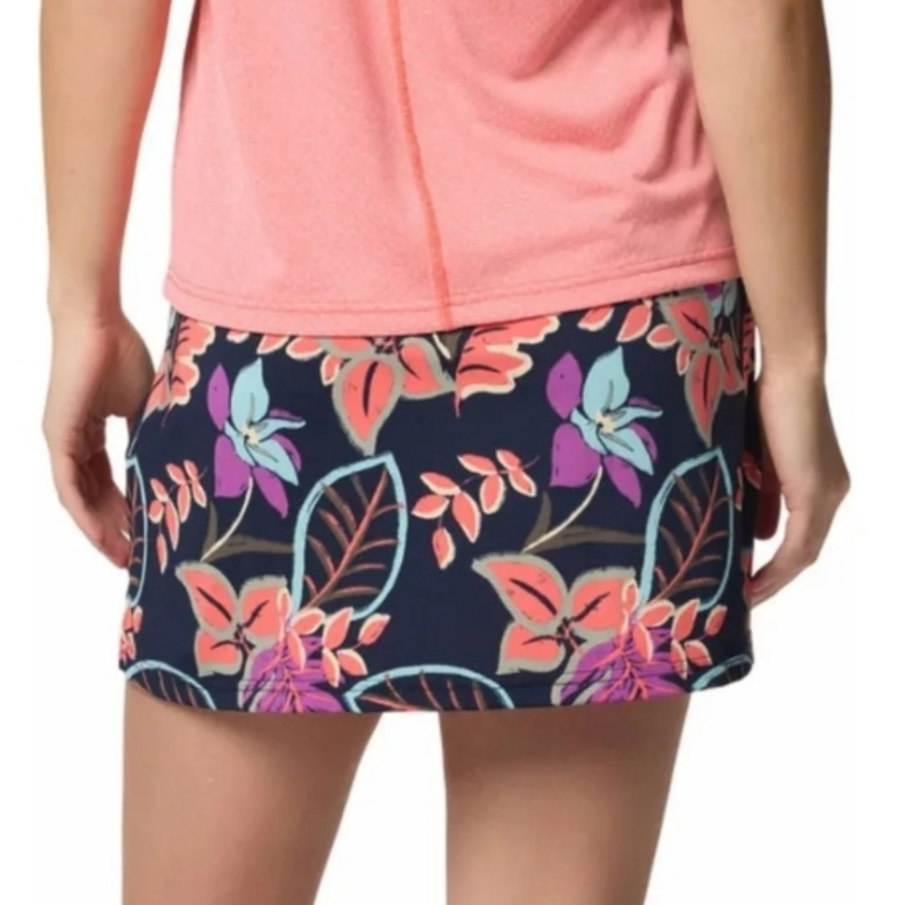 Columbia Floral A-Line Skirt - Navy with Coral, Purple & Mint